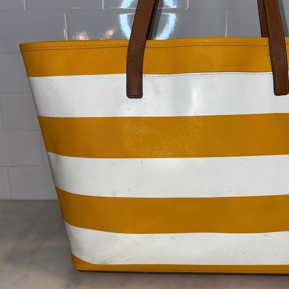 MICHAEL KORS Purse Bag Tote Large Jet Set Travel Stripe Saffiano Leather - Picture 5 of 16